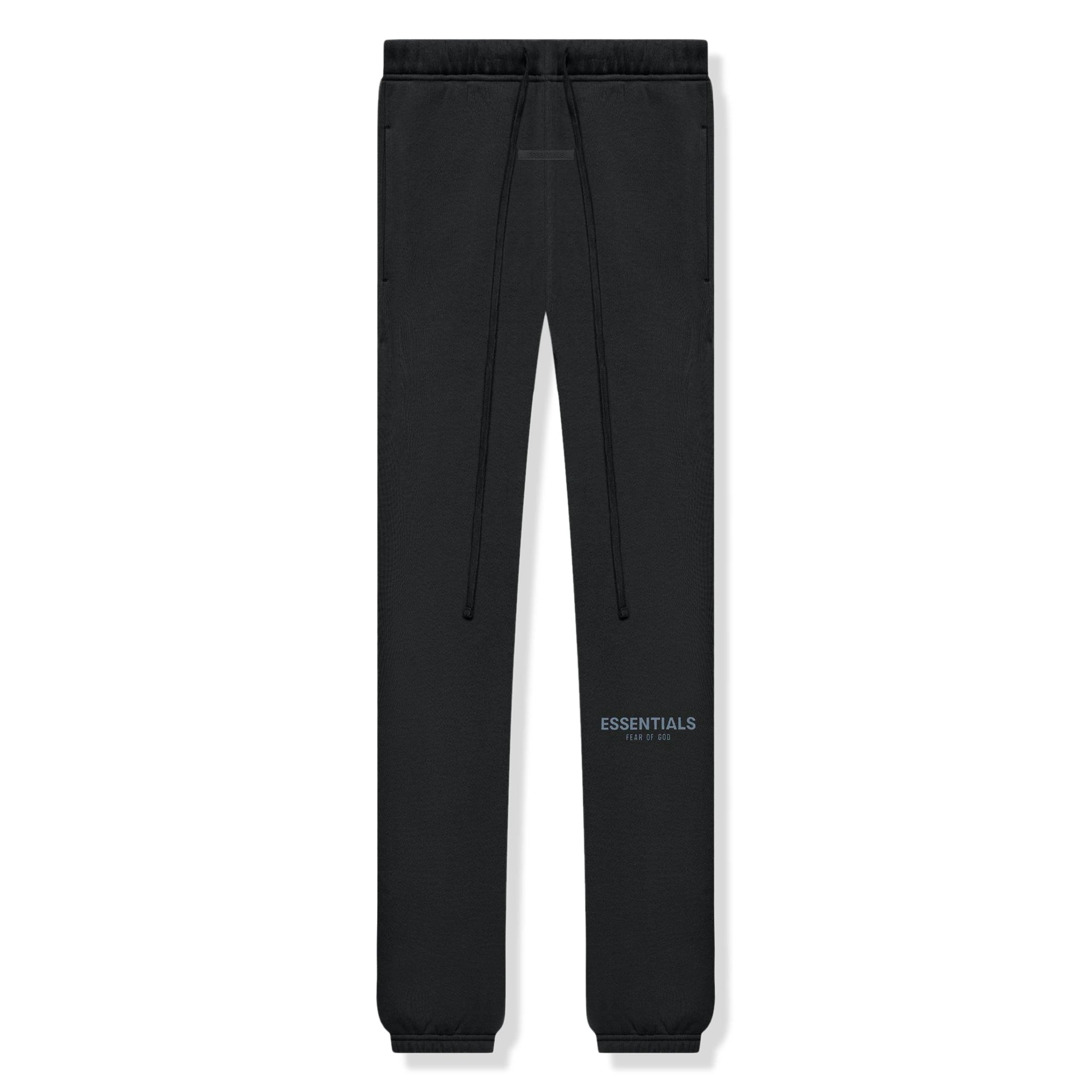 Front view of Fear Of God Essentials Black Reflective Lounge Sweatpants (SS21)